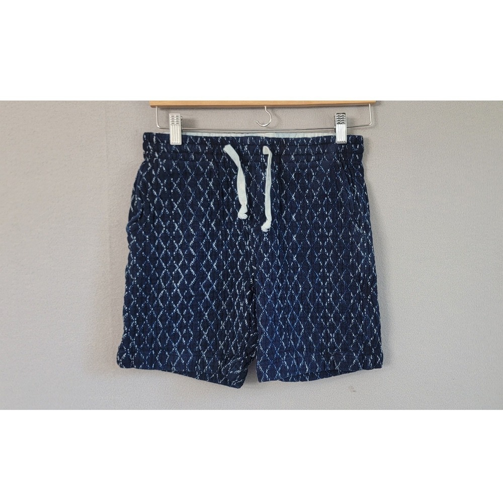 Gustin Kasuri Sashiko Double Diamond Shorts Small Indigo Blue Diamond Knit Men
